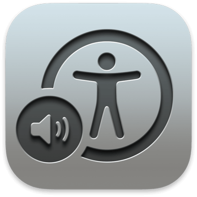 Accessibility screen reader VoiceOver icon with human figure and audio speaker symbol supporting blind and visually impaired users in Jacksonville FL